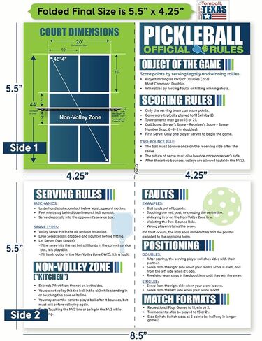 مجموعة بطاقة قواعد Pickleball من 5-ورقة قاعدة ثنائية "× 4.25" 5.5 "× 4.25" مع قواعد المخلل الرسمية لدليل المطبخ أبعاد المحكمة للاعبين مدربين بطولات الصالة الرياضية in Saudi Arabia