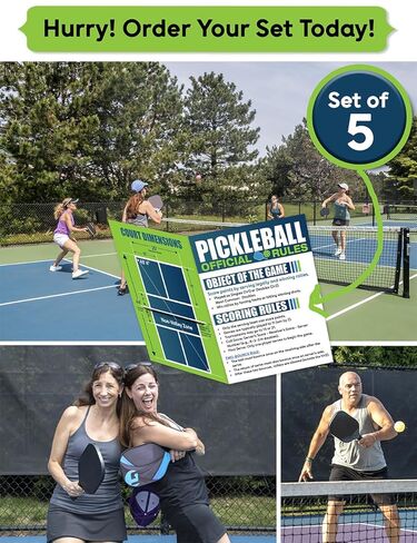 مجموعة بطاقة قواعد Pickleball من 5-ورقة قاعدة ثنائية "× 4.25" 5.5 "× 4.25" مع قواعد المخلل الرسمية لدليل المطبخ أبعاد المحكمة للاعبين مدربين بطولات الصالة الرياضية in Saudi Arabia