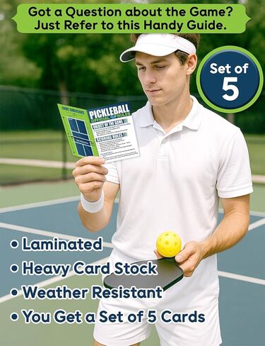 مجموعة بطاقة قواعد Pickleball من 5-ورقة قاعدة ثنائية "× 4.25" 5.5 "× 4.25" مع قواعد المخلل الرسمية لدليل المطبخ أبعاد المحكمة للاعبين مدربين بطولات الصالة الرياضية in Saudi Arabia