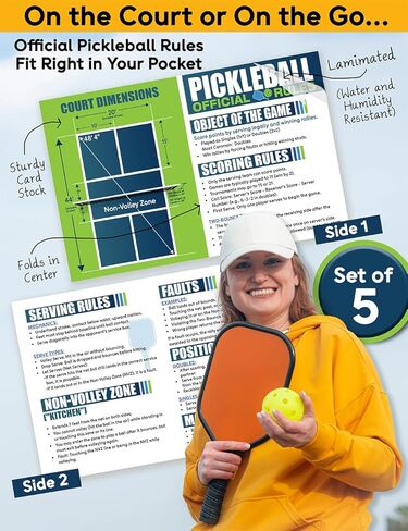مجموعة بطاقة قواعد Pickleball من 5-ورقة قاعدة ثنائية "× 4.25" 5.5 "× 4.25" مع قواعد المخلل الرسمية لدليل المطبخ أبعاد المحكمة للاعبين مدربين بطولات الصالة الرياضية in Saudi Arabia