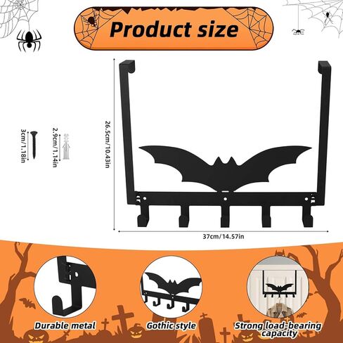 Gothic Over The Door Hooks Wall Mounted Towel Rack, Black Metal Bat Towel Hats Bags Key Clothes Holder Halloween Wall Mount Hanger Holder Bat Bathroom Decoration for Home in Saudi Arabia