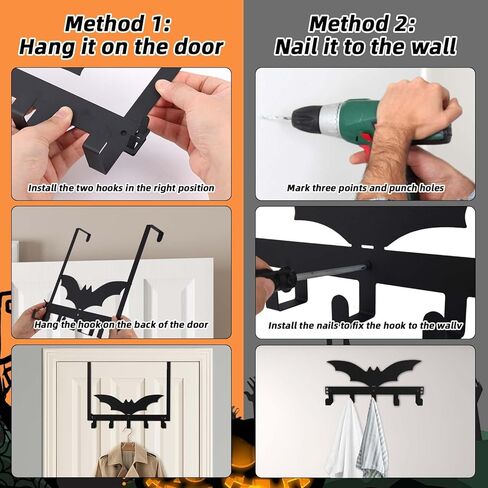 Gothic Over The Door Hooks Wall Mounted Towel Rack, Black Metal Bat Towel Hats Bags Key Clothes Holder Halloween Wall Mount Hanger Holder Bat Bathroom Decoration for Home in Saudi Arabia
