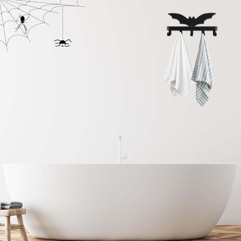 Gothic Over The Door Hooks Wall Mounted Towel Rack, Black Metal Bat Towel Hats Bags Key Clothes Holder Halloween Wall Mount Hanger Holder Bat Bathroom Decoration for Home in Saudi Arabia