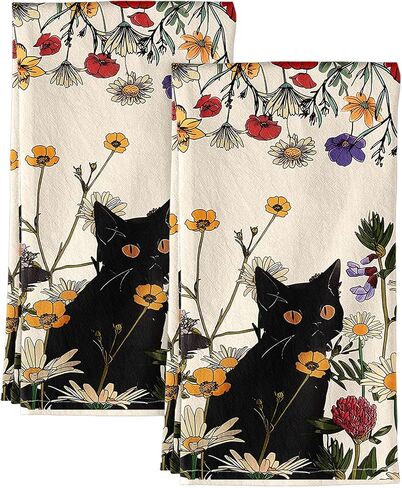 Flour Sack Kitchen Towels - Set of 2 Spring Dish Towels with Hanging Loop 18x26 Inch Absorbent Reusable Cotton Cloths for Cleaning Cute Design Home Decorative Housewarming, Vintage Flower in Kuwait
