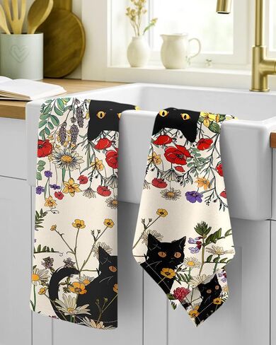 Flour Sack Kitchen Towels - Set of 2 Spring Dish Towels with Hanging Loop 18x26 Inch Absorbent Reusable Cotton Cloths for Cleaning Cute Design Home Decorative Housewarming, Vintage Flower in Kuwait