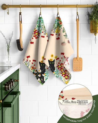 Flour Sack Kitchen Towels - Set of 2 Spring Dish Towels with Hanging Loop 18x26 Inch Absorbent Reusable Cotton Cloths for Cleaning Cute Design Home Decorative Housewarming, Vintage Flower in Kuwait