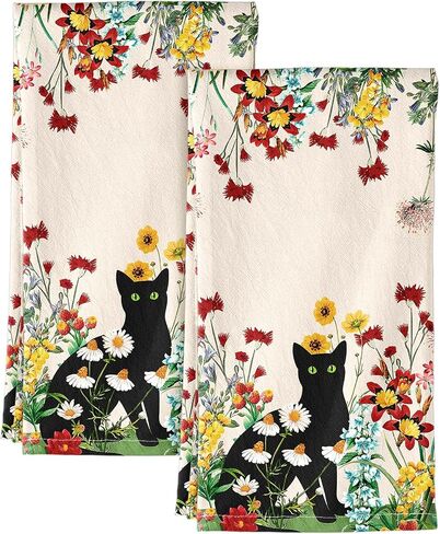 Flour Sack Kitchen Towels - Set of 2 Spring Dish Towels with Hanging Loop 18x26 Inch Absorbent Reusable Cotton Cloths for Cleaning Cute Design Home Decorative Housewarming, Vintage Flower in Kuwait