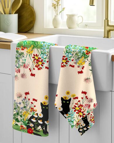 Flour Sack Kitchen Towels - Set of 2 Spring Dish Towels with Hanging Loop 18x26 Inch Absorbent Reusable Cotton Cloths for Cleaning Cute Design Home Decorative Housewarming, Vintage Flower in Kuwait