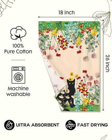 Flour Sack Kitchen Towels - Set of 2 Spring Dish Towels with Hanging Loop 18x26 Inch Absorbent Reusable Cotton Cloths for Cleaning Cute Design Home Decorative Housewarming, Vintage Flower in Kuwait