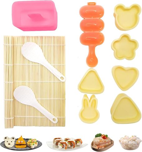 Onigiri Mold & Musubi Maker Kit - Includes Rice Ball Mold, Sushi Rolling Mat, Triangle, Heart, Plum Blossom, Bear, Rabbit Rice Molds, Rice Ladle & More for Creative Rice Shaping in Saudi Arabia