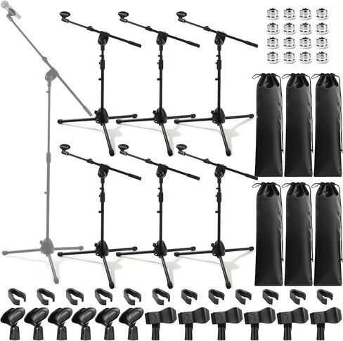 6 PCS MIC Universal MIC Stand Floor Tripod Arm Arm Arm Hight Stand Rightable من 34 إلى 90.5 مع حقيبة حمل و 12 MIC مقاطع للغناء في مرحلة الزفاف كاريوكي الأداء in Kuwait