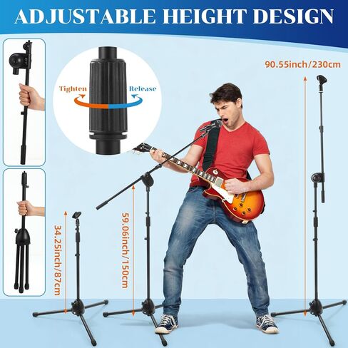 6 PCS MIC Universal MIC Stand Floor Tripod Arm Arm Arm Hight Stand Rightable من 34 إلى 90.5 مع حقيبة حمل و 12 MIC مقاطع للغناء في مرحلة الزفاف كاريوكي الأداء in Kuwait