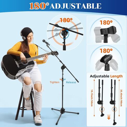 6 PCS MIC Universal MIC Stand Floor Tripod Arm Arm Arm Hight Stand Rightable من 34 إلى 90.5 مع حقيبة حمل و 12 MIC مقاطع للغناء في مرحلة الزفاف كاريوكي الأداء in Kuwait