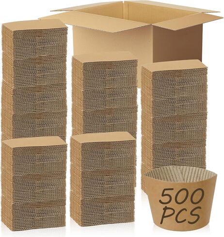 500 PCS أكمام قهوة ، أكمام قهوة من كرافت مموجة بني مموجة ببني يمكن التخلص منها لـ 12oz/16oz/20oz/22oz/24oz مشروبات ساخنة/باردة ، كمب قابلة لإعادة التدوير للمقاهي والمكاتب والمقاهي in Saudi Arabia