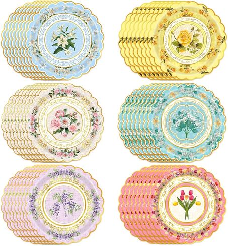 48-Pack Floral Paper Plates, Tea Party Plates, 7 Inch Disposable Floral Plates Decorations for Tea Party, Baby Shower, Bridal Shower, Birthday, Wedding and Any Celebration in Saudi Arabia