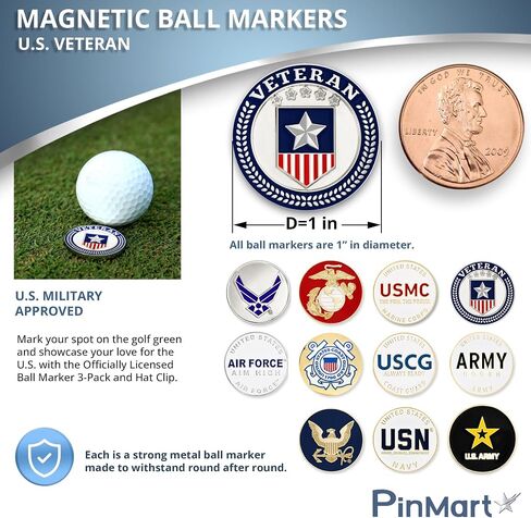 PinMart’s Officially Licensed United States Veteran 3 Pack Magnetic Ball Markers and Hat Clip - Golf Accessories for Men and Women - Ball Markers and Hat Clip with Magnet for Golf Hats in Saudi Arabia