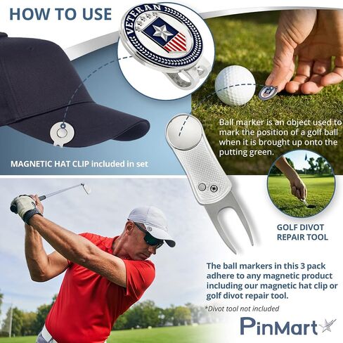 PinMart’s Officially Licensed United States Veteran 3 Pack Magnetic Ball Markers and Hat Clip - Golf Accessories for Men and Women - Ball Markers and Hat Clip with Magnet for Golf Hats in Saudi Arabia