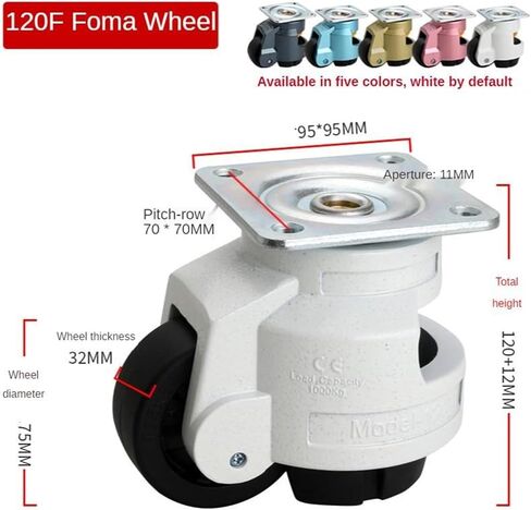 1 Pack 120f/120s T-Wheel Level Adjustment for Machinery Furniture appliances(120F-T-Style,White) in Saudi Arabia