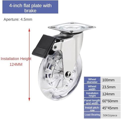 (Pack of 4) 4-inch Transparent Wheel Furniture Display Cabinet Silent Rubber Universal Pulley Steering Caster(B) in Saudi Arabia