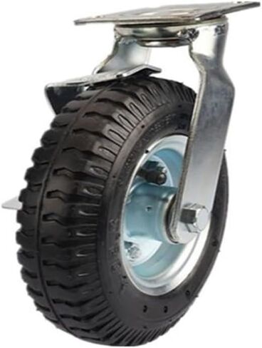 1 Pack Heavy Duty 8 Inch Inflatable Rubber Casters with Brakes Hotel Service Garage Entrance Trolley Luggage Trolley Wheels Universal in Saudi Arabia