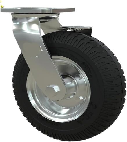 1 Pack Heavy Duty 8 Inch Inflatable Rubber Casters with Brakes Hotel Service Garage Entrance Trolley Luggage Trolley Wheels Universal in Saudi Arabia