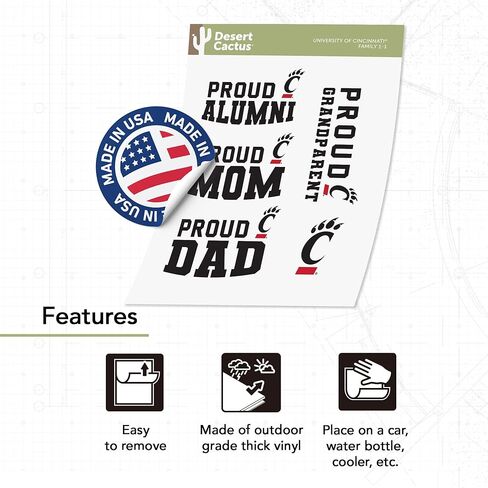 Desert Cactus University of Cincinnati Sticker Bearcats UC Vinyl Scal Lacal Laptop Water Bottle Scrapbook (Family Full Sheet) in Kuwait