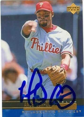 Autograph Warehouse 45104 Marlon Anderson Autographed Baseball Card Philadelphia Phillies 1999 Upper Deck No .195 in Saudi Arabia