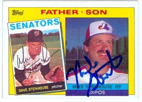 توقيعه 125926 1985 Topps رقم 141 معرض الأب ابن Senators Dave Stenhouse & Mike Stenhouse بطاقة البيسبول موقعة in Saudi Arabia