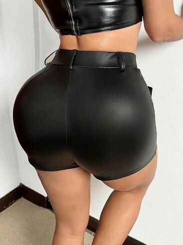 Faux Leather Shorts for Women Sexy High Waisted PU Micro Mini Short Stretchy Bodycon Party Pleather Skorts Hot Pants in Kuwait