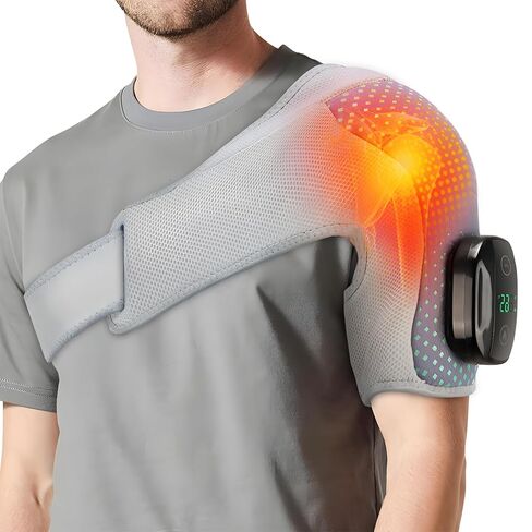 Heated Shoulder Wrap with Massage, Cordless Shoulder Heating Pad with Removable Controller, Heated Shoulders Brace Massager with 3 Vibration & 6 Heat Levels, Heating Pad for Neck Shoulders Relieve in Kuwait