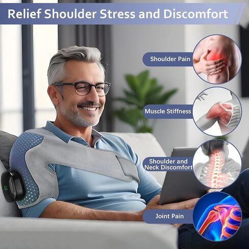 Heated Shoulder Wrap with Massage, Cordless Shoulder Heating Pad with Removable Controller, Heated Shoulders Brace Massager with 3 Vibration & 6 Heat Levels, Heating Pad for Neck Shoulders Relieve in Kuwait