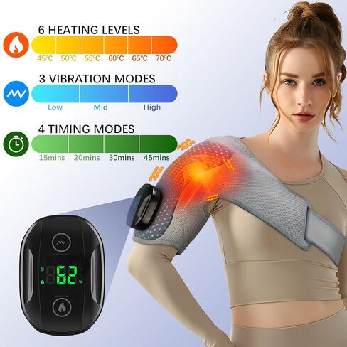 Heated Shoulder Wrap with Massage, Cordless Shoulder Heating Pad with Removable Controller, Heated Shoulders Brace Massager with 3 Vibration & 6 Heat Levels, Heating Pad for Neck Shoulders Relieve in Kuwait