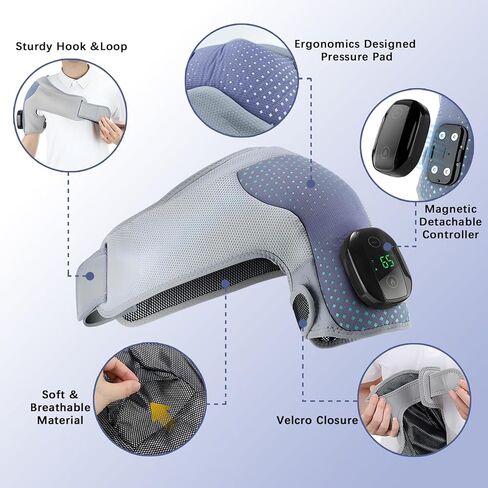 Heated Shoulder Wrap with Massage, Cordless Shoulder Heating Pad with Removable Controller, Heated Shoulders Brace Massager with 3 Vibration & 6 Heat Levels, Heating Pad for Neck Shoulders Relieve in Kuwait