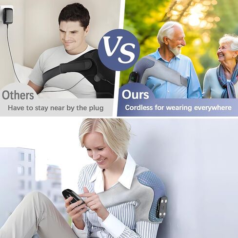 Heated Shoulder Wrap with Massage, Cordless Shoulder Heating Pad with Removable Controller, Heated Shoulders Brace Massager with 3 Vibration & 6 Heat Levels, Heating Pad for Neck Shoulders Relieve in Kuwait