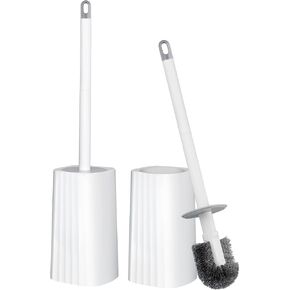 Toilet Brush & Holder Set, Lightweight Plastic Handle, Space Saving for Storage, Deep Cleaning, Drip-Proof, Easy to Assemble, Nylon Bristles, White & Grey in Saudi Arabia