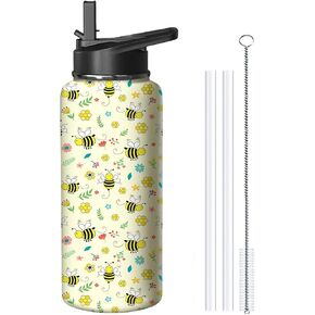 18oz Bee Water Bottle with Handle and Flip Straw, Animal Sports Stainless Steel Insulated Cup Travel Coffee Mug Tumbler, Birthday Mothers Day Chritmas Gifts for Women in Saudi Arabia