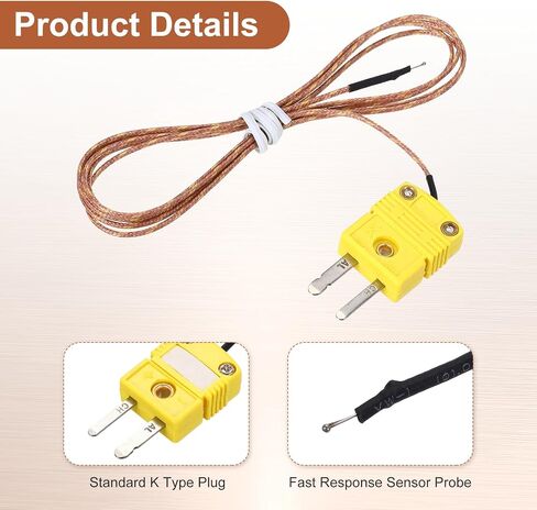 meccanixity 2pcs k type thermocouple mini connector progple sensor ، 10 fts masse range -50c-482c (-58f-899.6f) for hotelyser ، 0.255mm OD in Saudi Arabia