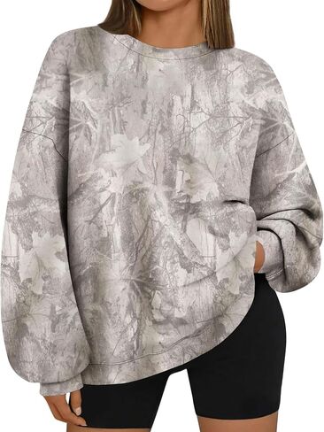 Womens Camo Sweatshirts Oversized Fleece Maple Leaf Pullover Casual Long Sleeve Tops 2025 Fall Fashion Outfits Clothes in Saudi Arabia