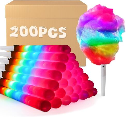 200 PCS LED COTTON COLDY CANES - Therming Cotton Candy Sticks for Pirافح - حاملي حلوى القطن القابلة لإعادة الاستخدام والمقاومة للماء - ألوان نابضة بالحياة لعيد الميلاد وأعياد الميلاد والأحداث in Kuwait