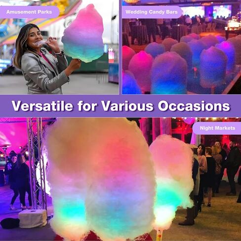 200 PCS LED COTTON COLDY CANES - Therming Cotton Candy Sticks for Pirافح - حاملي حلوى القطن القابلة لإعادة الاستخدام والمقاومة للماء - ألوان نابضة بالحياة لعيد الميلاد وأعياد الميلاد والأحداث in Kuwait