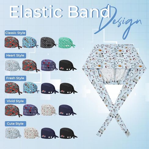 Zando 4 Pcs Nurse Caps Hats For Women Men Scrub Working Cap with Button and Sweatband - Adjustable, Elastic, Soft, Breathable in Saudi Arabia