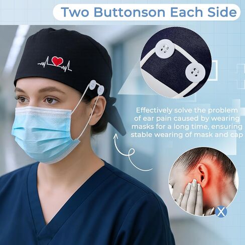 Zando 4 Pcs Nurse Caps Hats For Women Men Scrub Working Cap with Button and Sweatband - Adjustable, Elastic, Soft, Breathable in Saudi Arabia