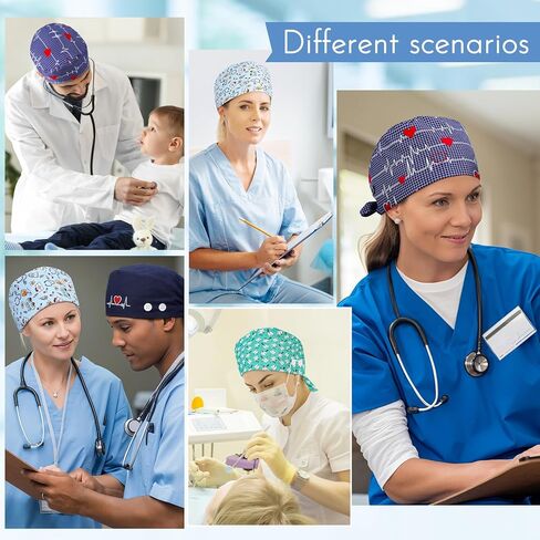 Zando 4 Pcs Nurse Caps Hats For Women Men Scrub Working Cap with Button and Sweatband - Adjustable, Elastic, Soft, Breathable in Saudi Arabia