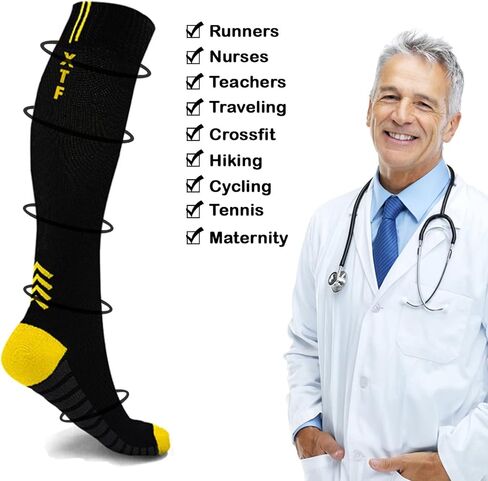 جوارب الضغط الشديدة في الركبة عالية - مصنوعة للركض وألعاب القوى والحمل - 6 زوج in Kuwait