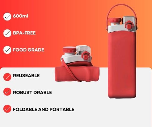 Water Bottles with 600ml(20oz),BPA Free Water Bottle, with Handle for Carrying, Collapsible Water Bottles for Traveling Camping Hiking (black) in Saudi Arabia
