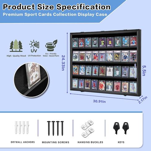 Baseball Card Display Case, Wooden Wall Cabinet with 36 Card Slots, with UV Protection Used for Displaying Graded Sports Cards of Football,Basketball,Soccer and Hockey. in Kuwait