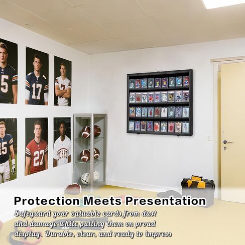 Baseball Card Display Case, Wooden Wall Cabinet with 36 Card Slots, with UV Protection Used for Displaying Graded Sports Cards of Football,Basketball,Soccer and Hockey. in Kuwait