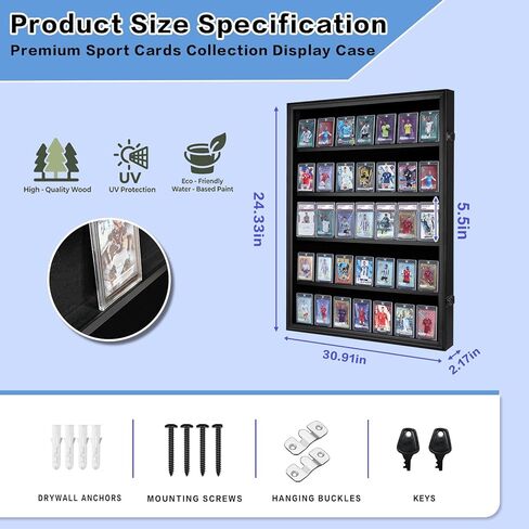 علبة عرض بطاقة البيسبول ، خزانة حائط خشبية مع 36 فتحة بطاقة ، مع حماية للأشعة فوق البنفسجية تستخدم لعرض البطاقات الرياضية المتدرجة لكرة القدم وكرة السلة وكرة القدم والهوكي. in Kuwait