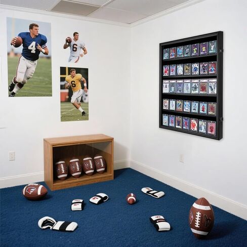 علبة عرض بطاقة البيسبول ، خزانة حائط خشبية مع 36 فتحة بطاقة ، مع حماية للأشعة فوق البنفسجية تستخدم لعرض البطاقات الرياضية المتدرجة لكرة القدم وكرة السلة وكرة القدم والهوكي. in Kuwait