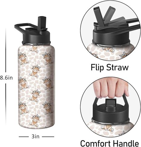 18oz Bee Water Bottle with Handle and Flip Straw, Animal Sports Stainless Steel Insulated Cup Travel Coffee Mug Tumbler, Birthday Mothers Day Chritmas Gifts for Women in Saudi Arabia